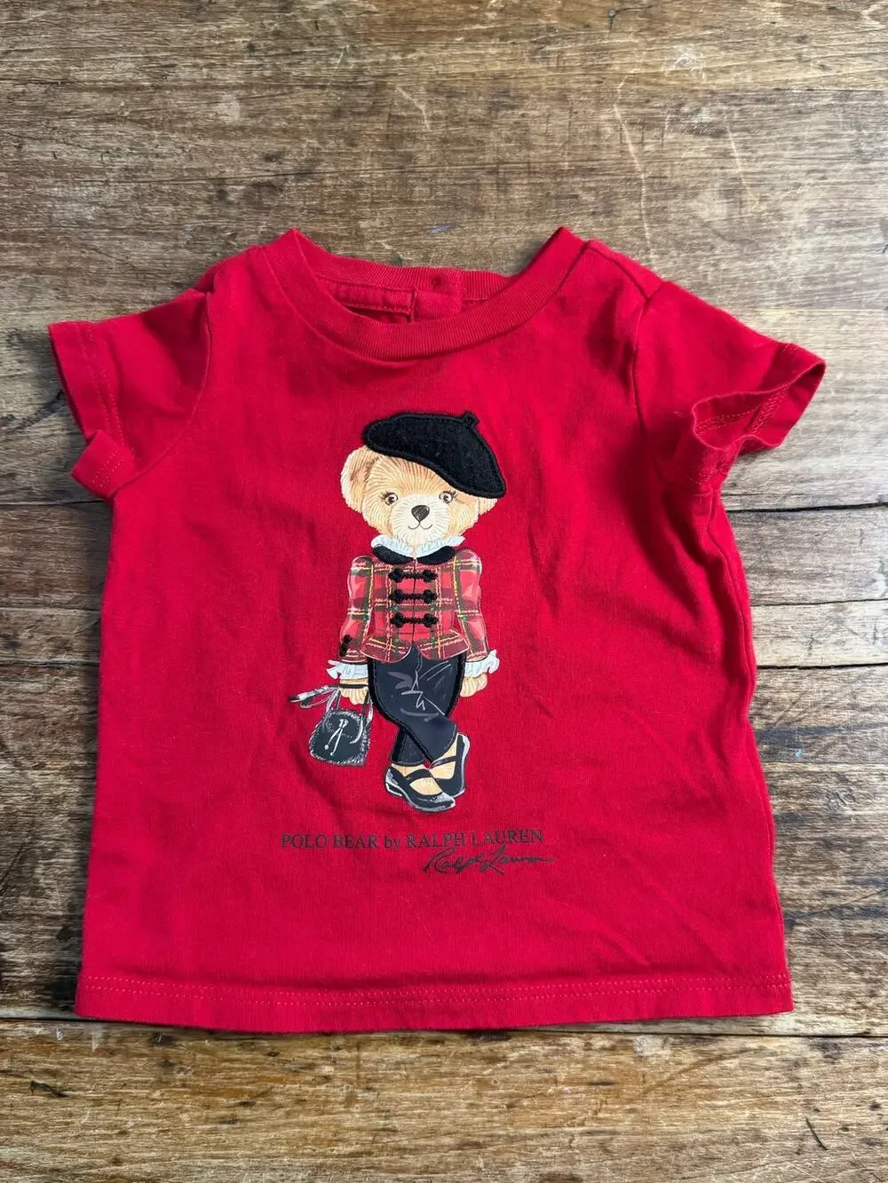 Ralph Lauren Girl's Red Polo Bear Short Sleeve Shirt size 3 mo